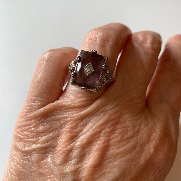 Jewelry - Elegant Edwardian Style Purple Gemstone Silver Ring, size 5.5 NWOT